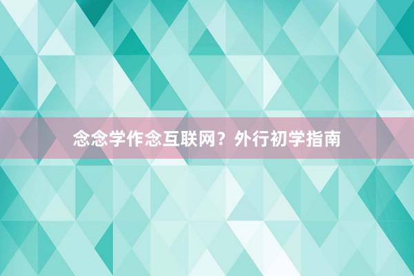 念念学作念互联网？外行初学指南
